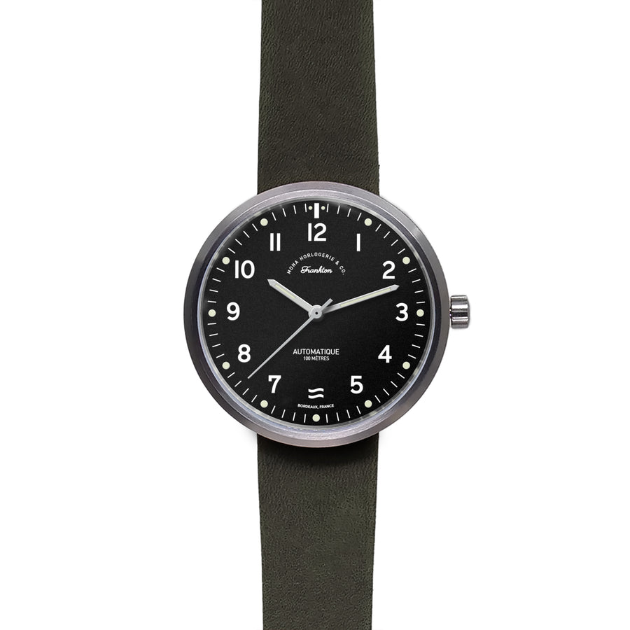 Mona Frankton Field black dial watch straight-on